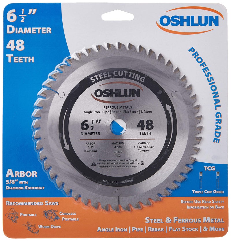 Oshlun SBF-065048 6-1/2-Inch 48 Tooth TCG Saw Blade with 5/8-Inch Arbor (Diamond Knockout) for Mild Steel and Ferrous Metals - Image 2